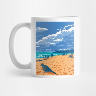 Waimea Bay Beach in Pupukea Marine Life Conservation District North Shore Oahu Hawaii USA WPA Art Deco Poster Mug